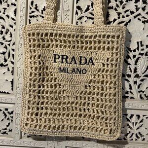 Prada Crochet Raffia Tote Bag